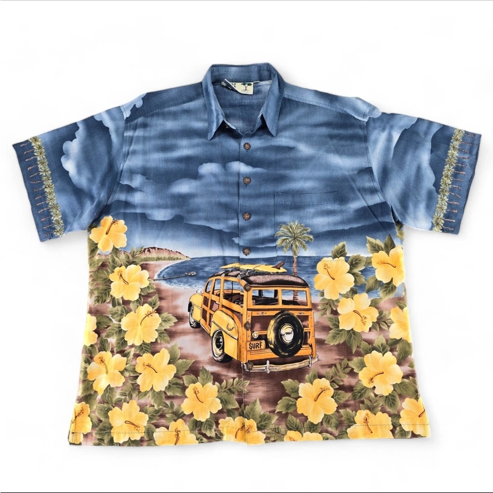 Koko Island Mens L Hawaiian Shirt Surf Beach Car Short Sleeve Button up